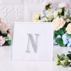 Decorative Rhinestone Alphabet "N" Letter Stickers, Glitter Adhesive Craft Letters Silver DIY Sparkle Embellishments 4"