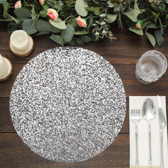 10-Pack Table Placemats Sequin Design Metallic Silver Round - Mesh Disposable Dust-Free Dining Mats 13"