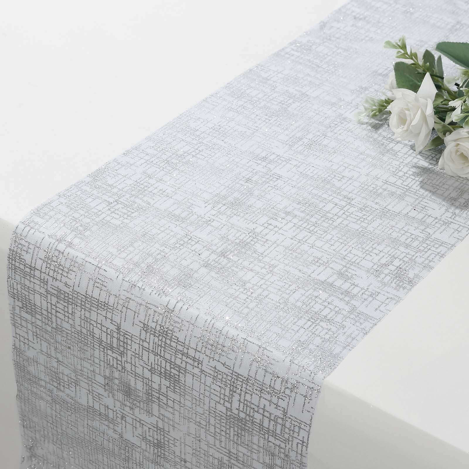 Mesh 11"x108" Table Runner Metallic Silver - Glitter Design for Convenient Event Decoration