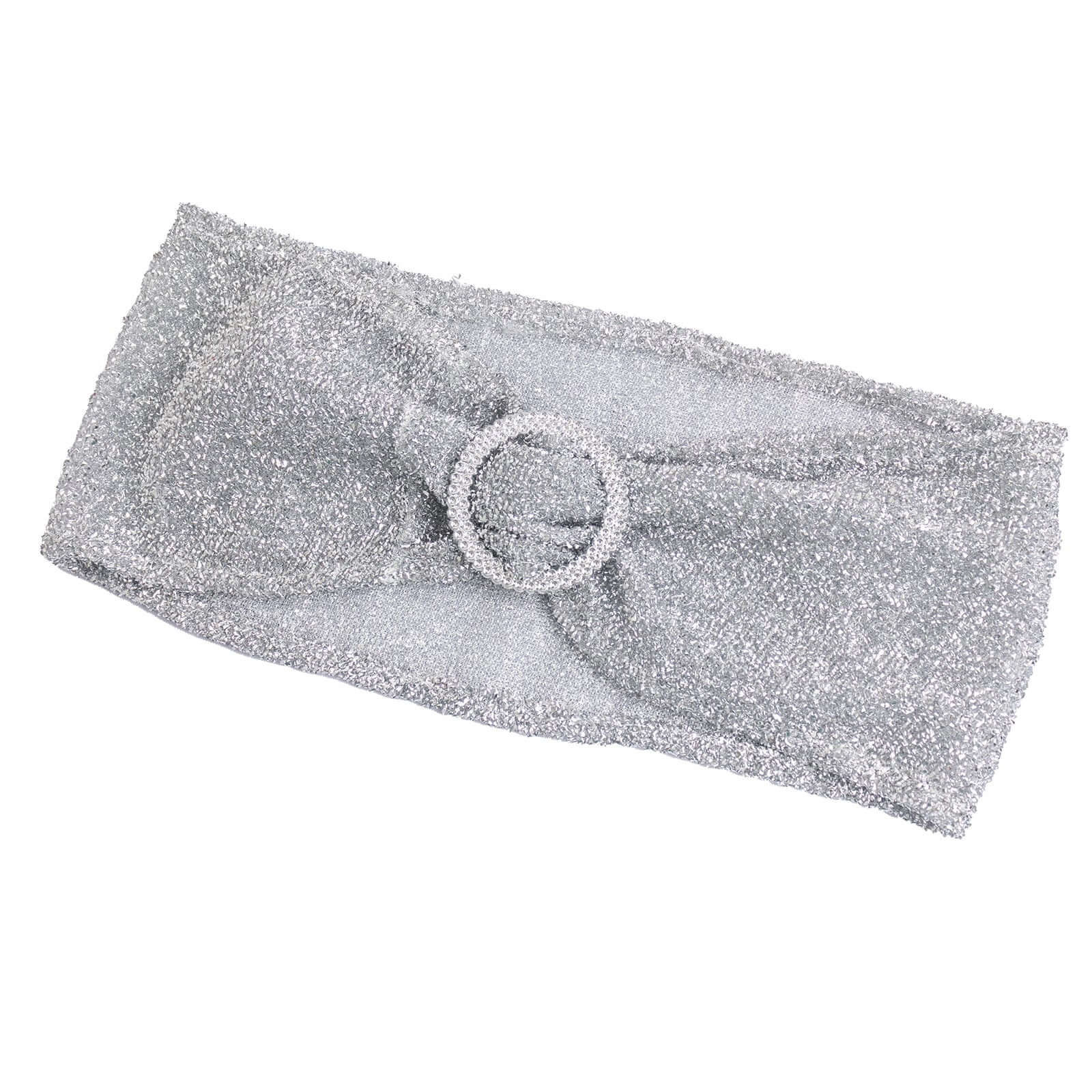 5 Pack Chair Sashes Shimmer Tinsel Spandex 5"x12" with Silver Rhinestone Buckles Silver - Stylish Decor for Weddings
