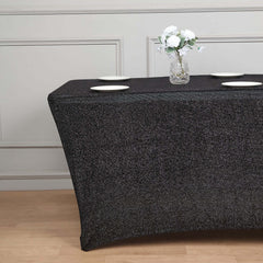 Shimmer Tinsel Spandex 72"x30" Rectangle Tablecloth Metallic Black Glittered Shiny Stretch Table Cover
