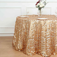 Sequin 120" Round Tablecloth Matte Champagne - Seamless Big Payette Table Cover