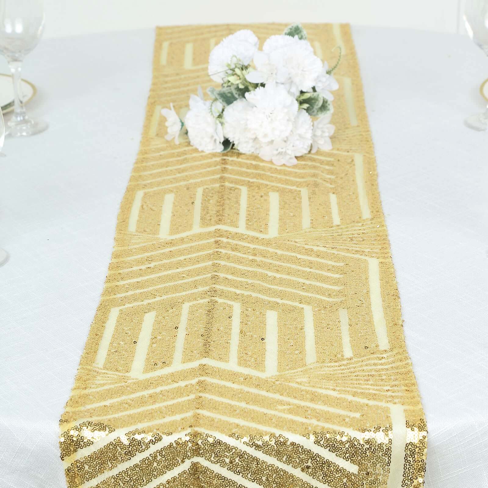 Sequin 12"x108" Table Runner Gold Diamond Glitz - Shimmering Event Decoration
