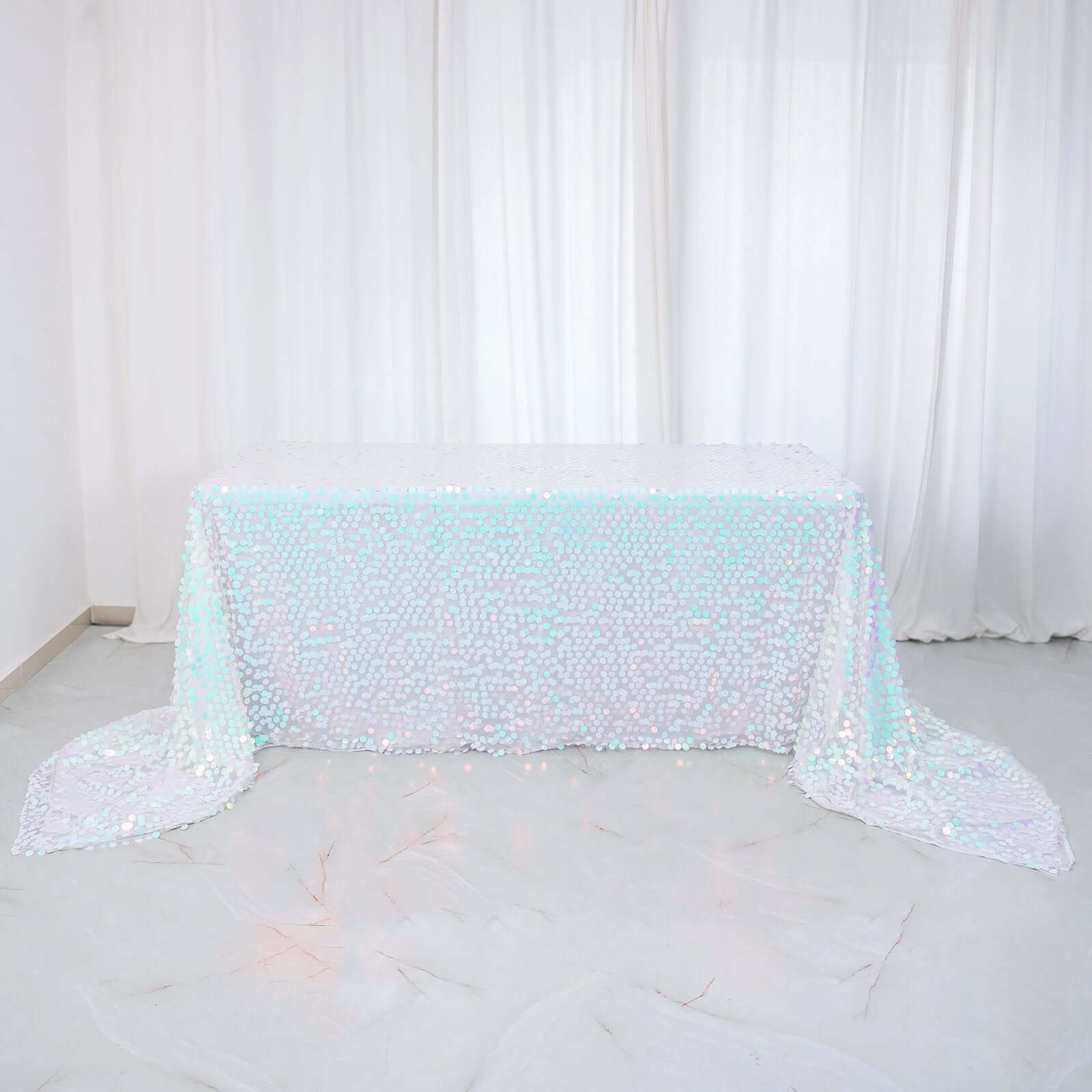 Sequin 90"x156" Rectangle Tablecloth Iridescent Blue - Seamless Big Payette Table Cover