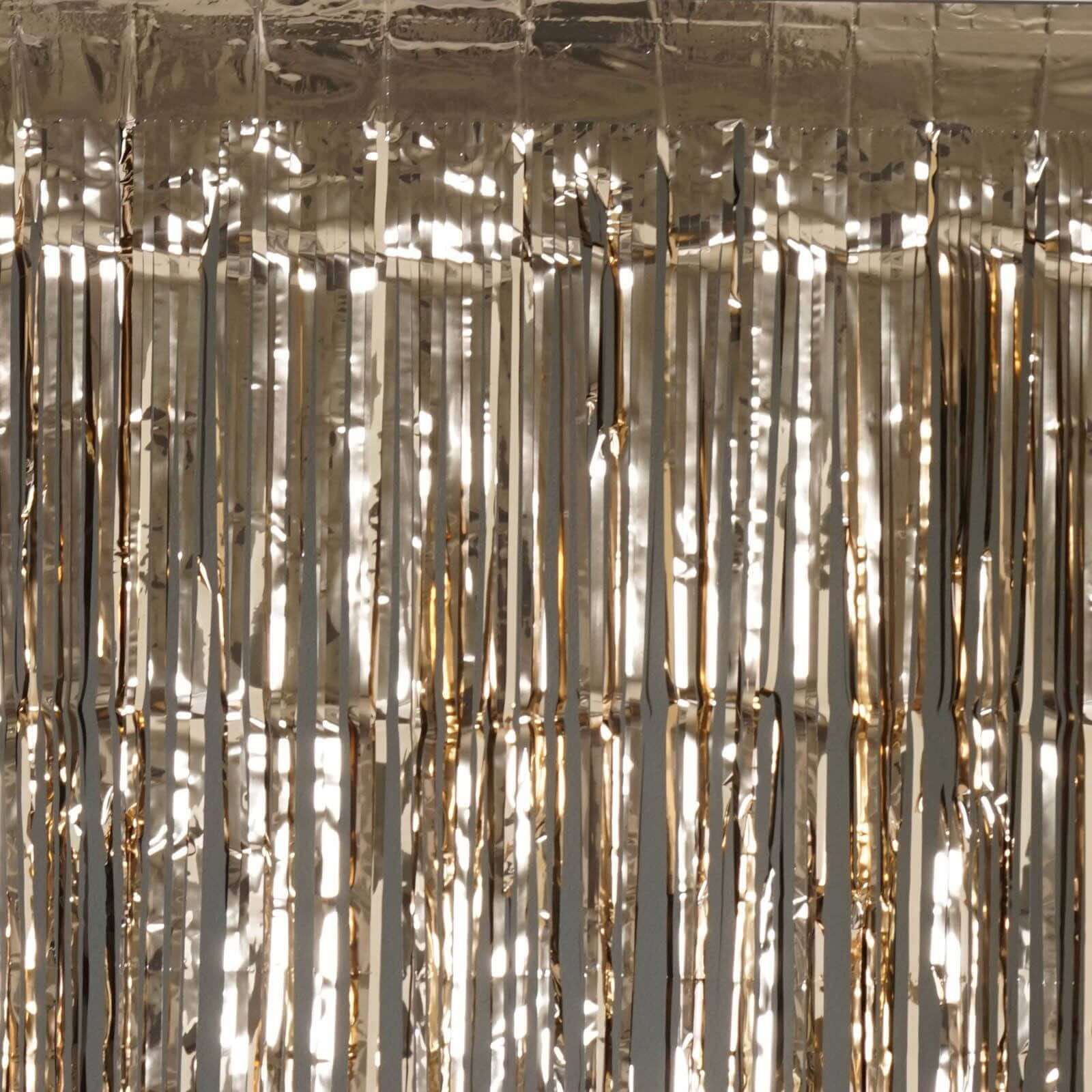 8ft Champagne Metallic Tinsel Foil Fringe Doorway Curtain Party Backdrop