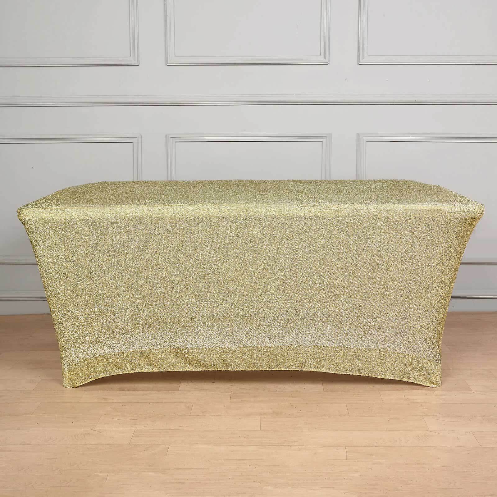 Shimmer Tinsel Spandex 72"x30" Rectangle Tablecloth Metallic Champagne Glittered Shiny Stretch Table Cover