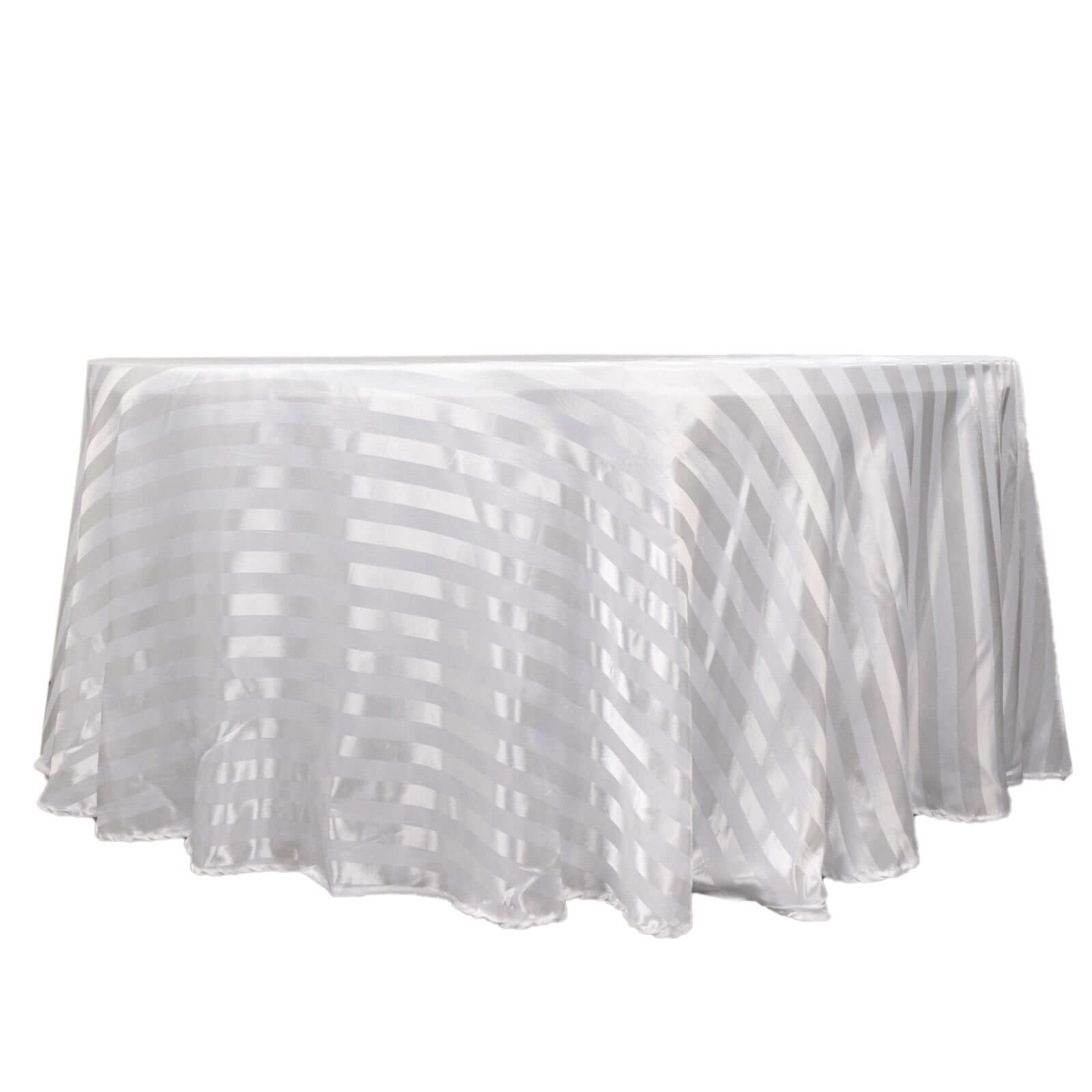 Satin Striped 120" Round Tablecloth White - Silky Smooth Seamless Wedding Decor