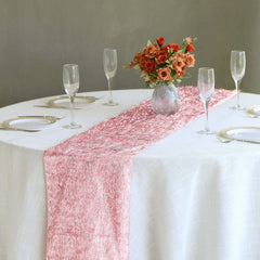 Metallic Tinsel Polyester 12"x108" Table Runner Rose Gold - Shimmery Fringe Shag Table Decor