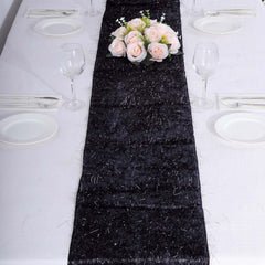 Metallic Tinsel Polyester 12"x108" Table Runner Black - Shimmery Fringe Shag Table Decor