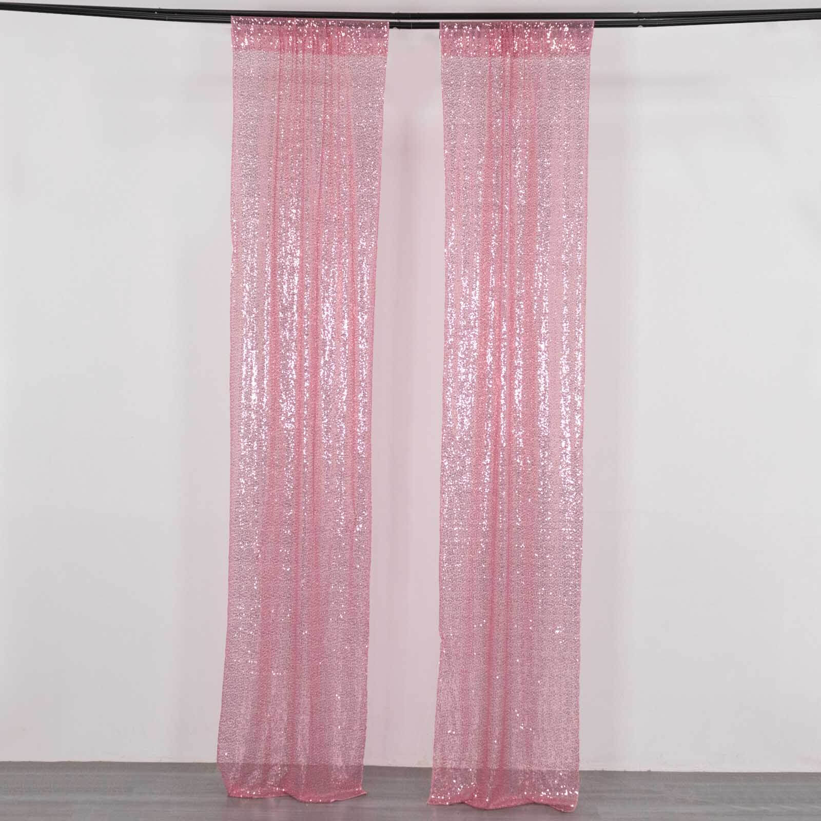 2 Pack Pink Sequin Event Curtain Drapes with Rod Pockets, Seamless Backdrop Event Panels - 8ftx2ft