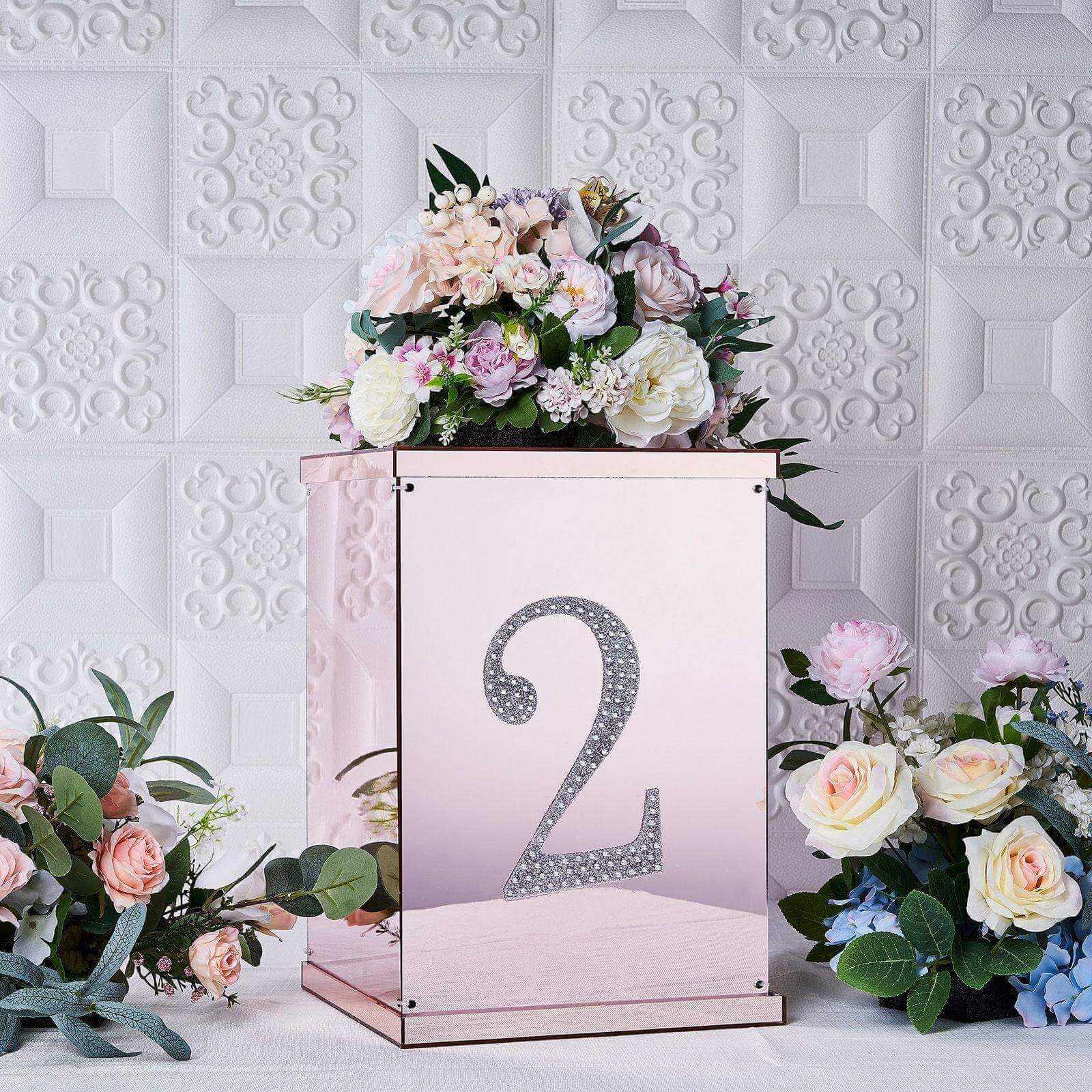 Decorative Rhinestone Number "2" Stickers, Glitter Adhesive Craft Numbers Silver DIY Sparkle Embellishments 8"