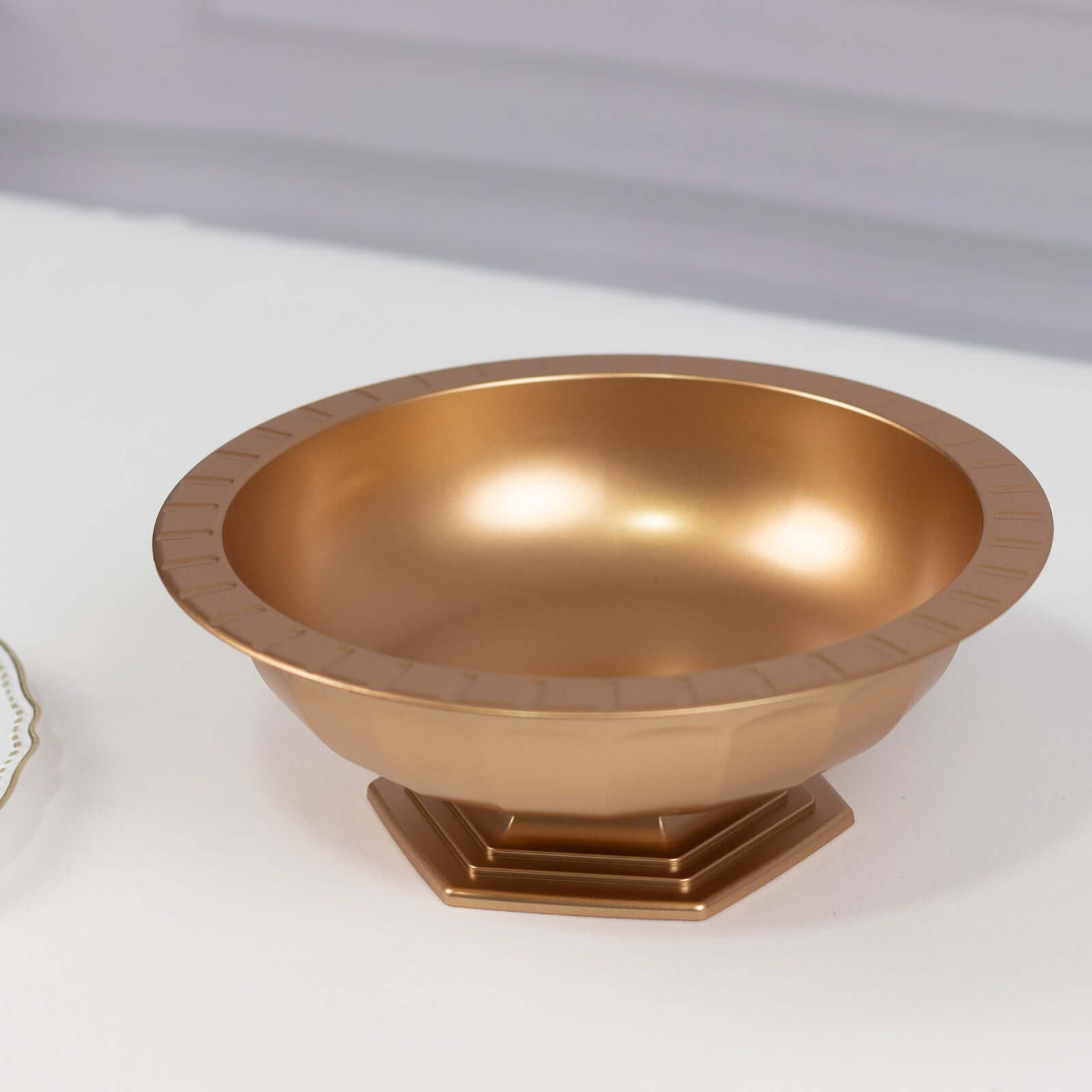 3-Pack Plastic Footed Compote Bowl Flower Vases Roman Style Gold - Round Decorative Pedestal Table Centerpieces 10"