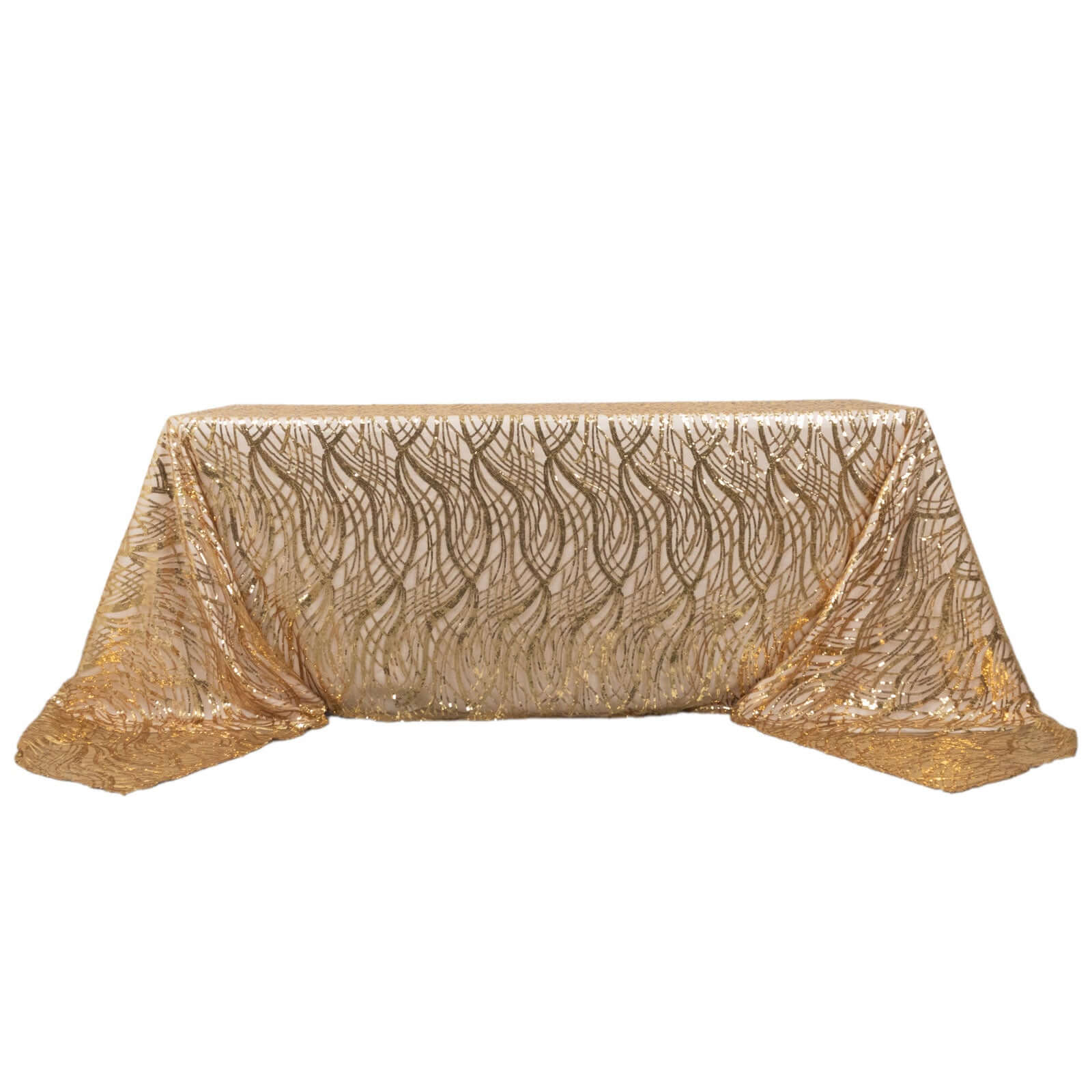 Mesh 90"x156" Rectangle Tablecloth Gold - Wave Sequin Embroidered Design for Refined Occasions