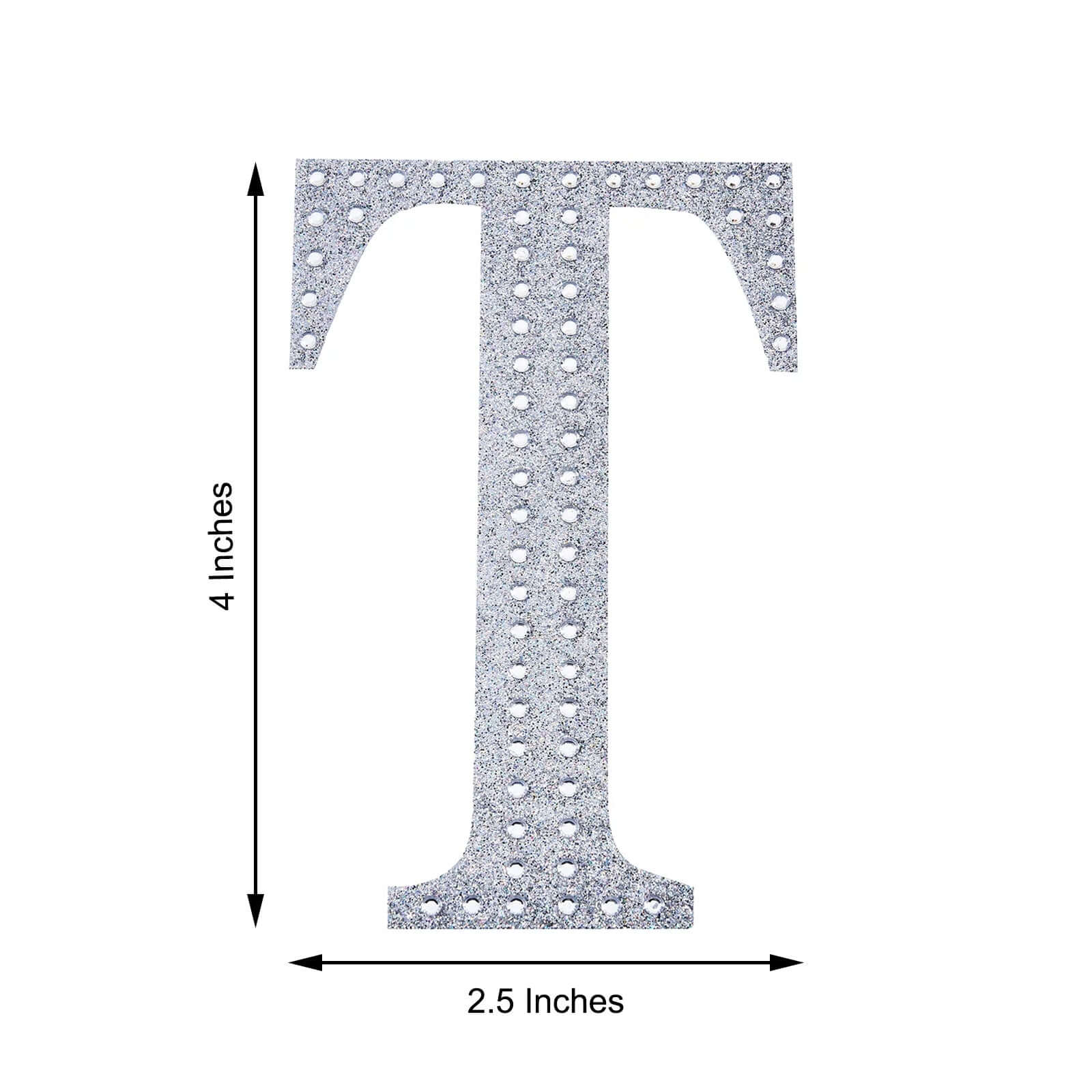 Decorative Rhinestone Alphabet "T" Letter Stickers, Glitter Adhesive Craft Letters Silver DIY Sparkle Embellishments 4"