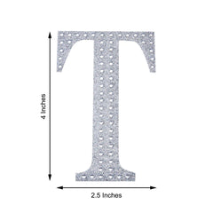 Decorative Rhinestone Alphabet "T" Letter Stickers, Glitter Adhesive Craft Letters Silver DIY Sparkle Embellishments 4"
