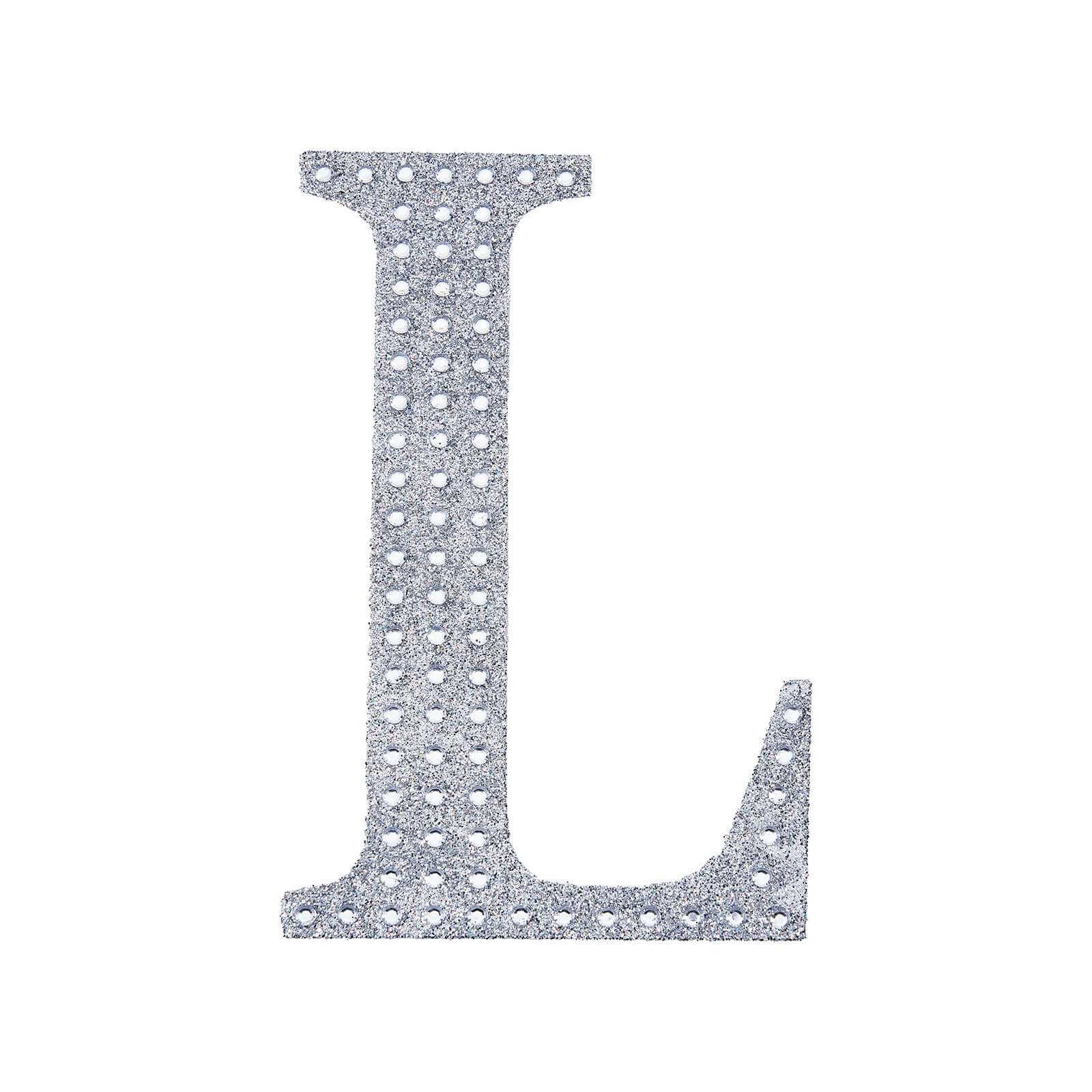Decorative Rhinestone Alphabet "L" Letter Stickers, Glitter Adhesive Craft Letters Silver DIY Sparkle Embellishments 4"