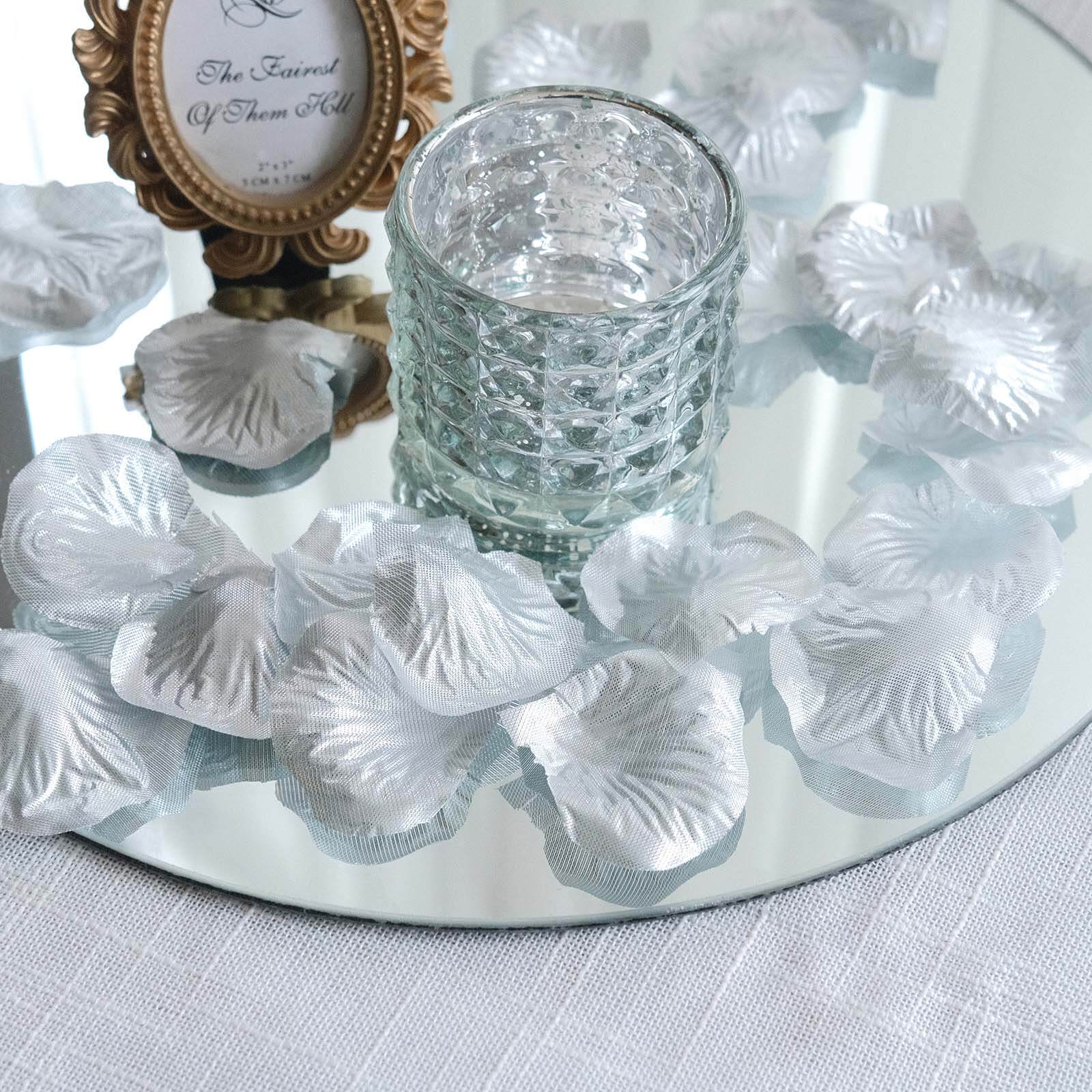 500-Pack Rose Petals Round Design Silver Silk Confetti - Decorative Scatters for Tables and Floors