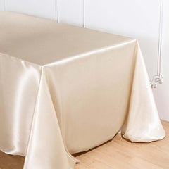 Satin Rectangular 90"x132" Tablecloth Beige - Seamless Table Cover