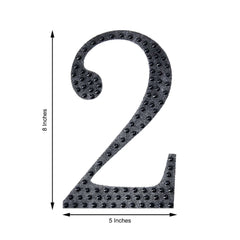 Decorative Rhinestone Number "2" Stickers, Glitter Adhesive Craft Numbers Black DIY Sparkle Embellishments 8"