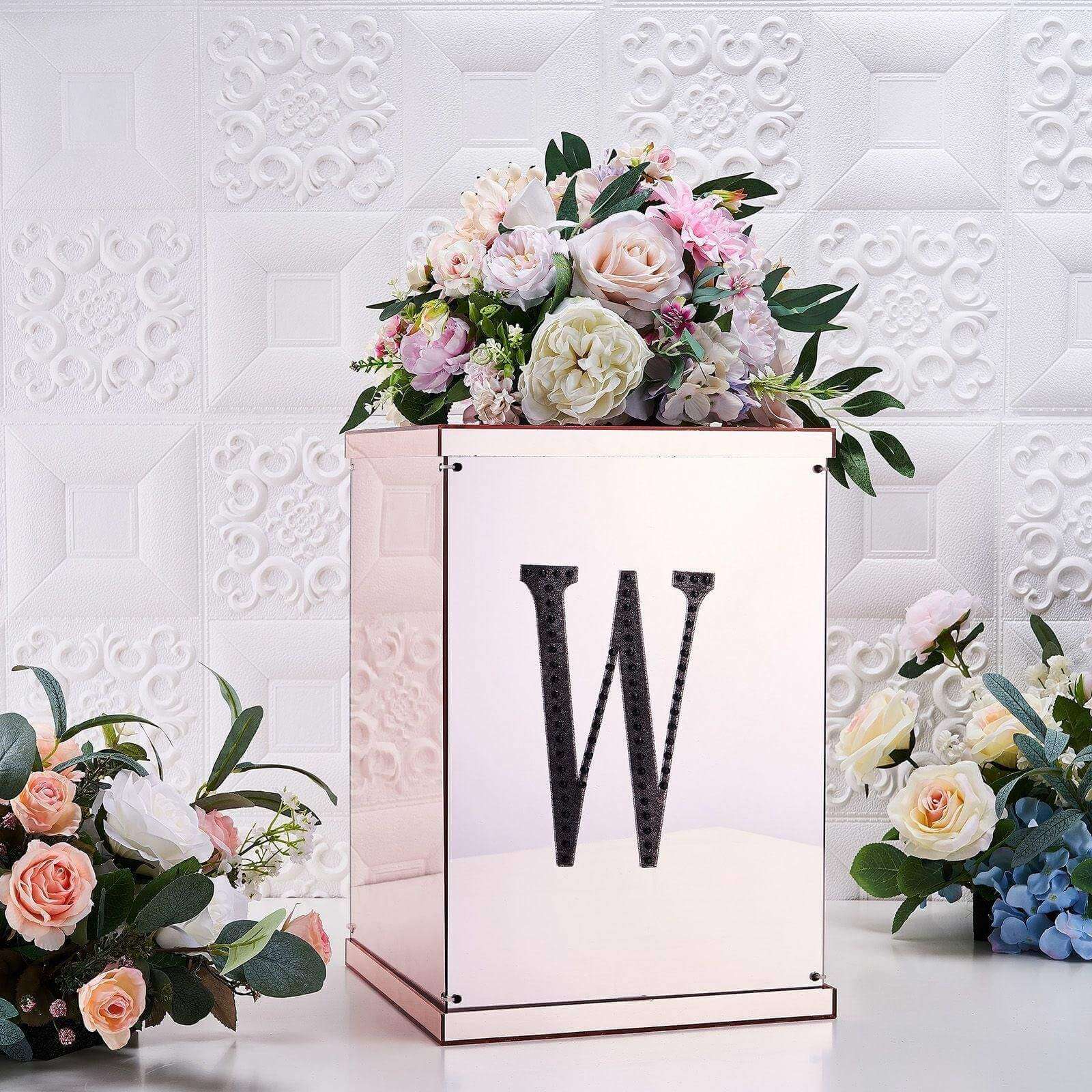 Decorative Rhinestone Alphabet "W" Letter Stickers, Glitter Adhesive Craft Letters Black DIY Sparkle Embellishments 8"