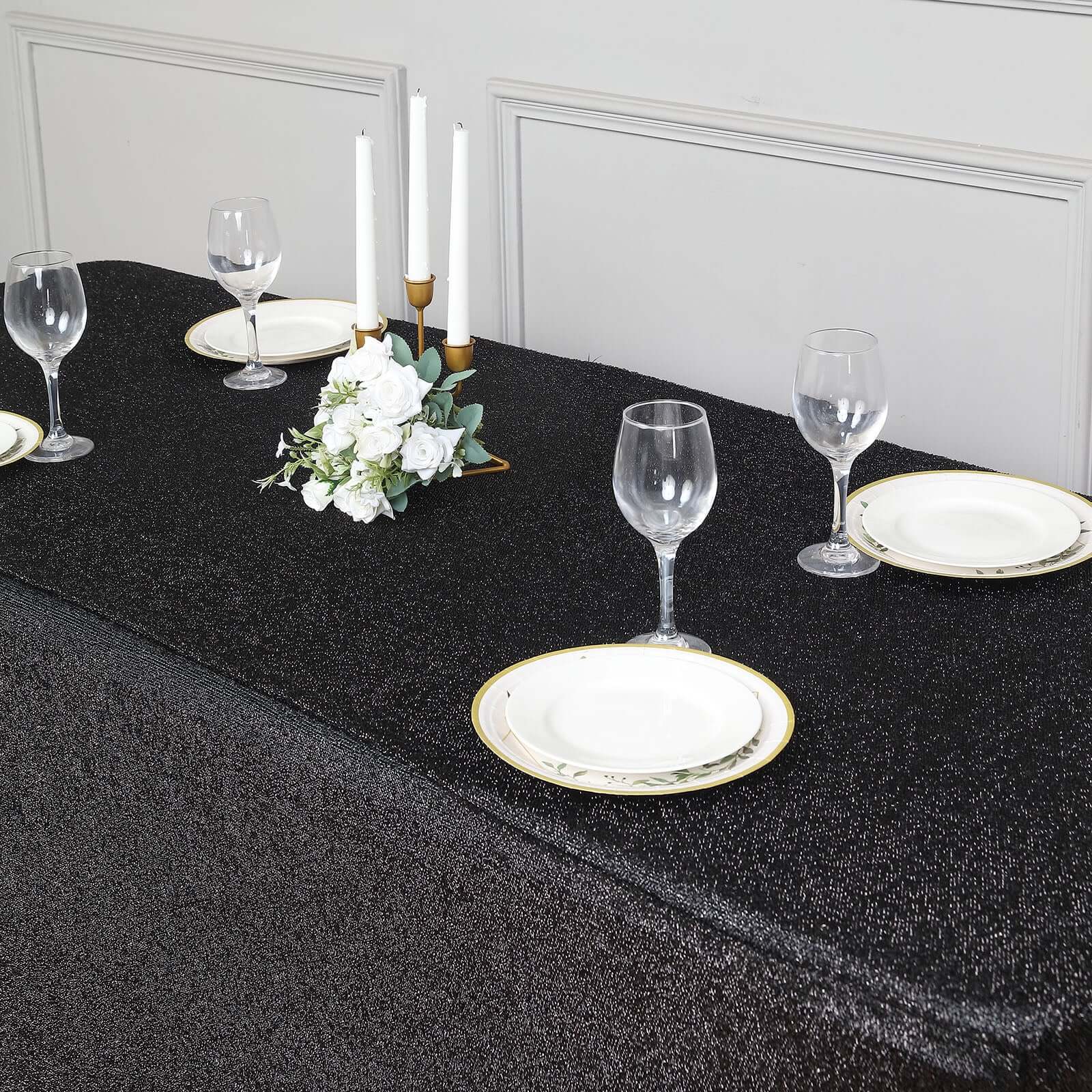 Shimmer Tinsel Spandex 72"x30" Rectangle Tablecloth Metallic Black Glittered Shiny Stretch Table Cover