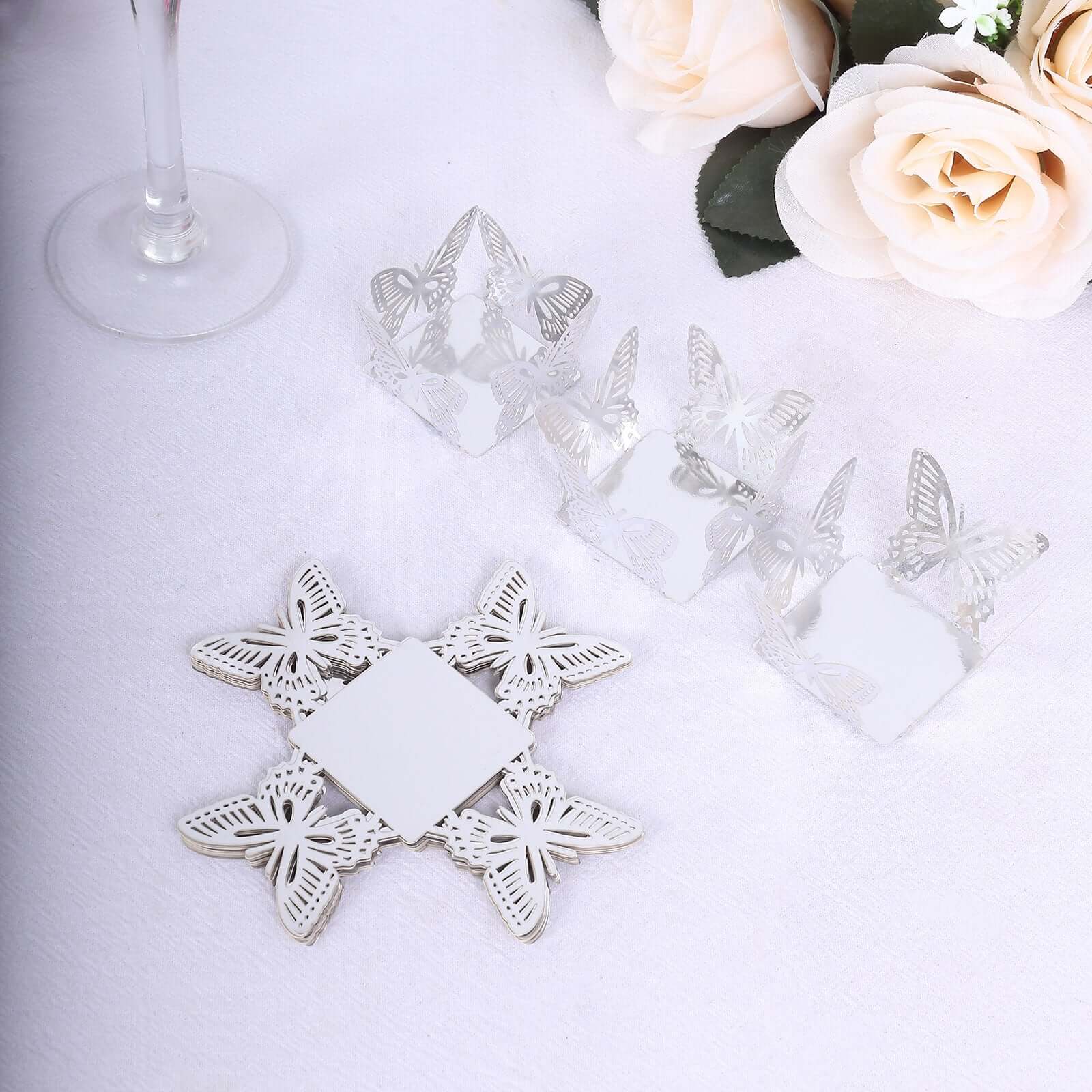 50-Pack Mini Paper Truffle Cup Liners Butterfly Square Design Metallic Silver - 225GSM Cupcake Tray Wrappers 4"