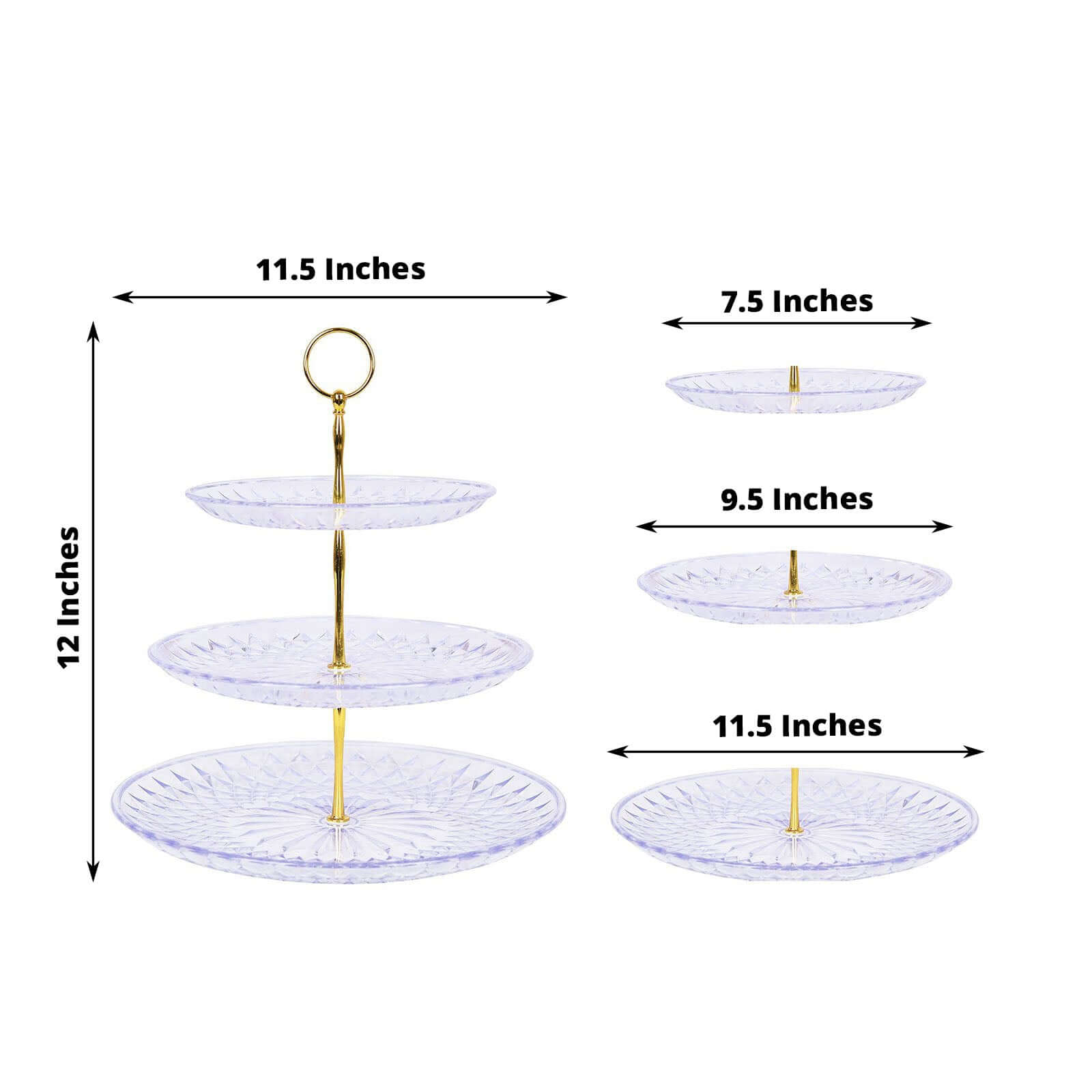 3-Tier Acrylic Cupcake Stand Clear - Sturdy Dessert Serving Tray Platter with Gold Top Handles for Classy Special Occasions & Dessert Buffets 12"