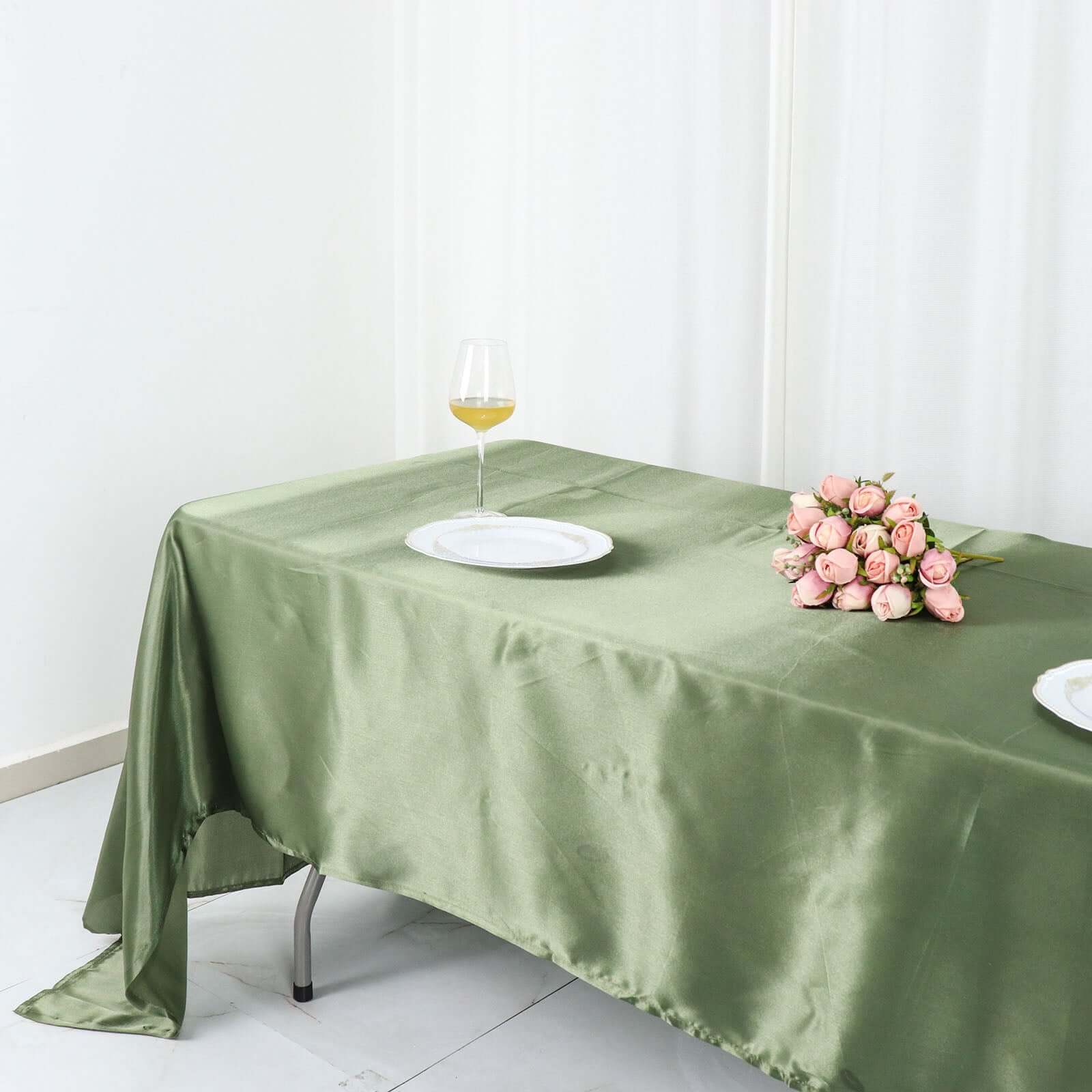 Satin Rectangular 60"x126" Tablecloth Dusty Sage Green - Smooth and Lustrous Table Cover