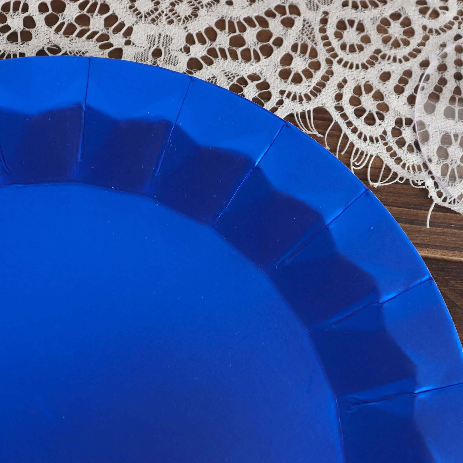 25-Pack Paper 9" Round Dinner Plates in Royal Blue with Geometric Prism Rim - Disposable 400GSM Party Plates