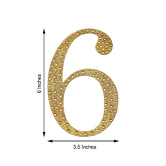 Decorative Rhinestone Number "6" Stickers, Glitter Adhesive Craft Numbers Gold DIY Sparkle Embellishments 6"