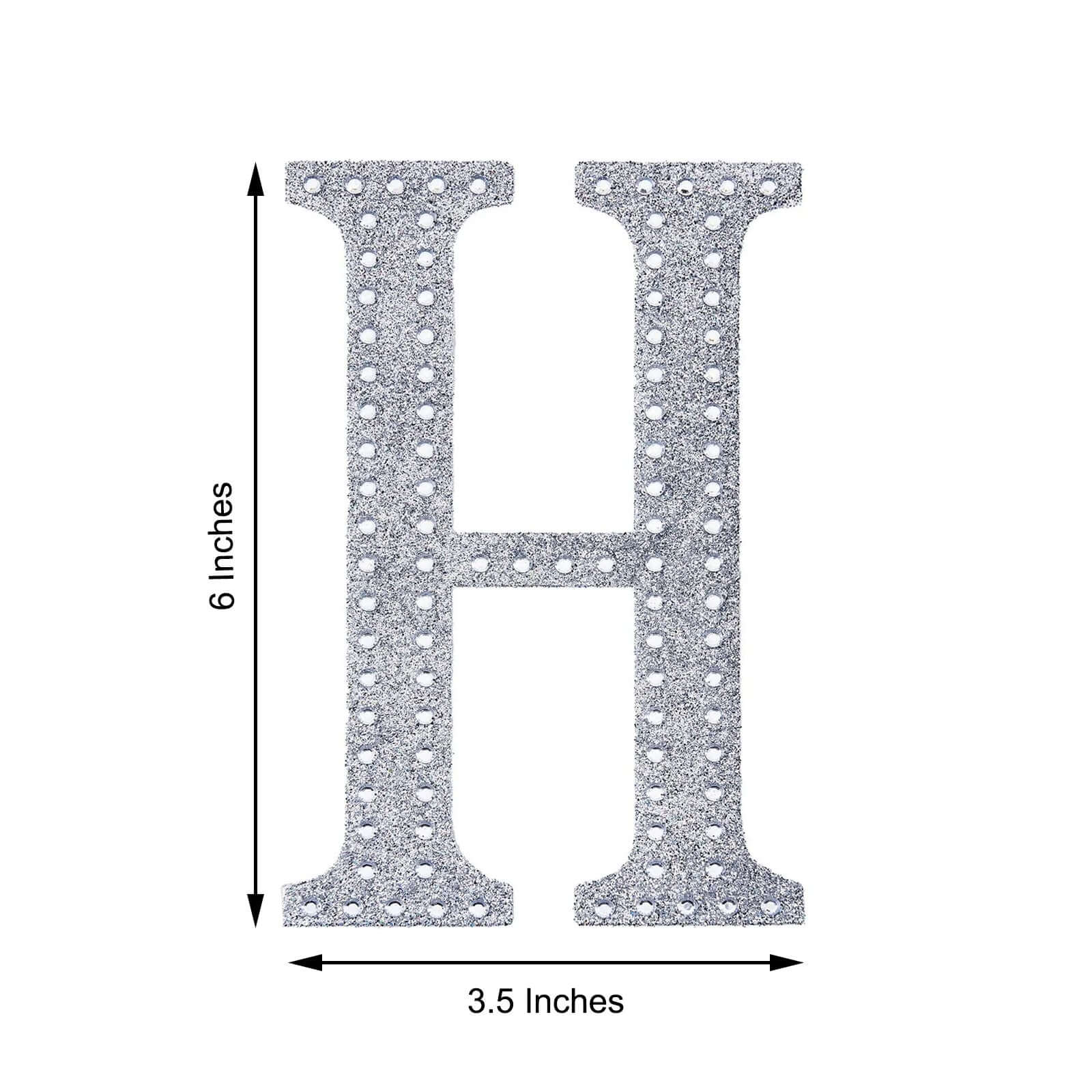Decorative Rhinestone Alphabet "H" Letter Stickers, Glitter Adhesive Craft Letters Silver DIY Sparkle Embellishments 6"