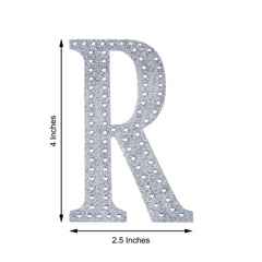 Decorative Rhinestone Alphabet "R" Letter Stickers, Glitter Adhesive Craft Letters Silver DIY Sparkle Embellishments 4"