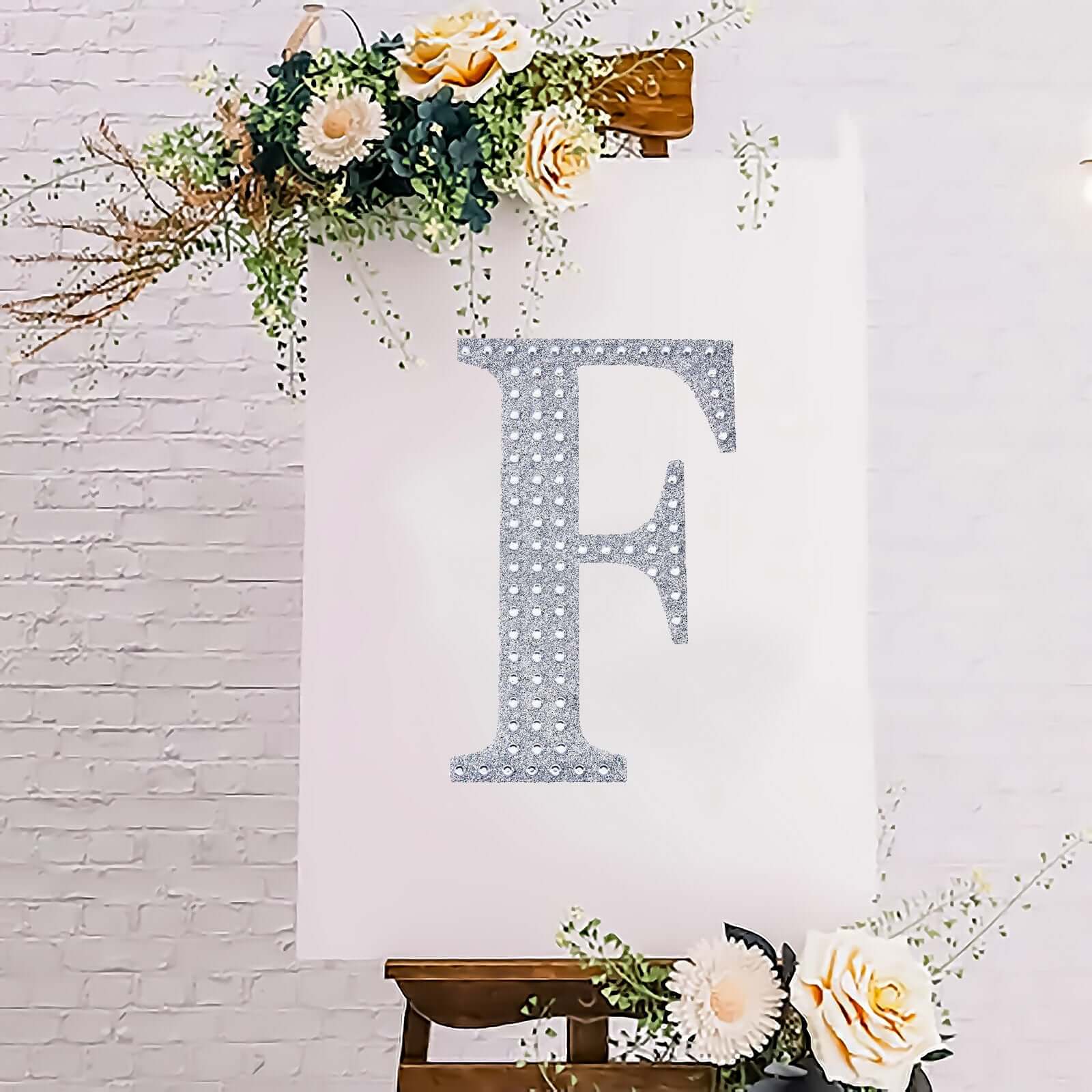 Decorative Rhinestone Alphabet "F" Letter Stickers, Glitter Adhesive Craft Letters Silver DIY Sparkle Embellishments 8"