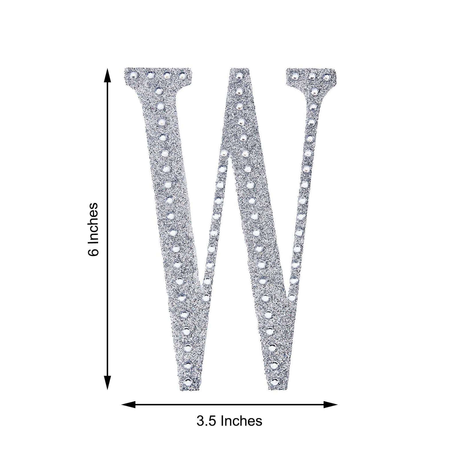 Decorative Rhinestone Alphabet "W" Letter Stickers, Glitter Adhesive Craft Letters Silver DIY Sparkle Embellishments 6"