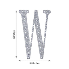 Decorative Rhinestone Alphabet "W" Letter Stickers, Glitter Adhesive Craft Letters Silver DIY Sparkle Embellishments 6"