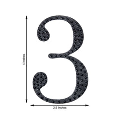 Decorative Rhinestone Number "3" Stickers, Glitter Adhesive Craft Numbers Black DIY Sparkle Embellishments 4"
