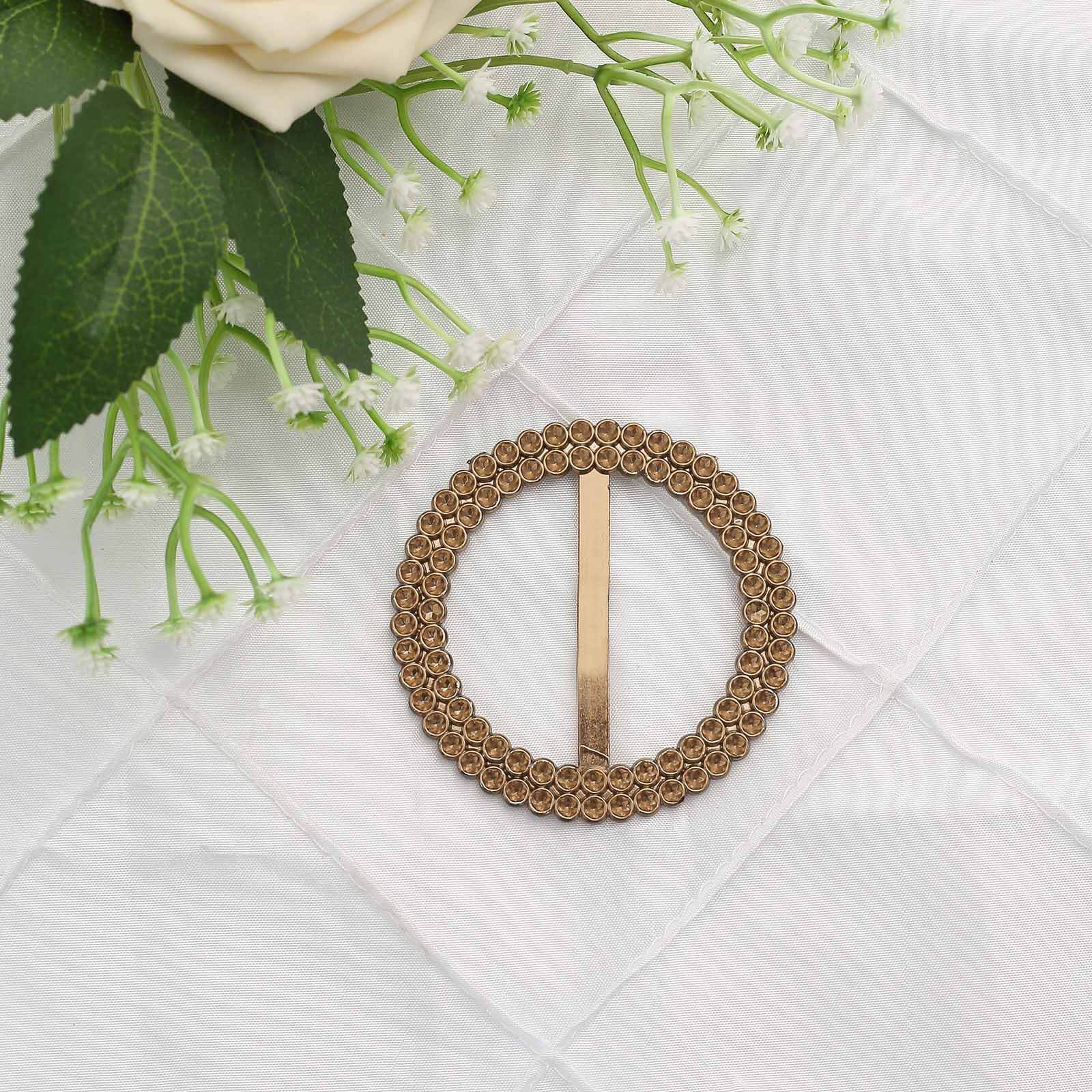 20 Pack Diamond Round Chair Sash Band Buckle Pins Antique Gold - Timeless Rhinestone Napkin Rings 2.5"