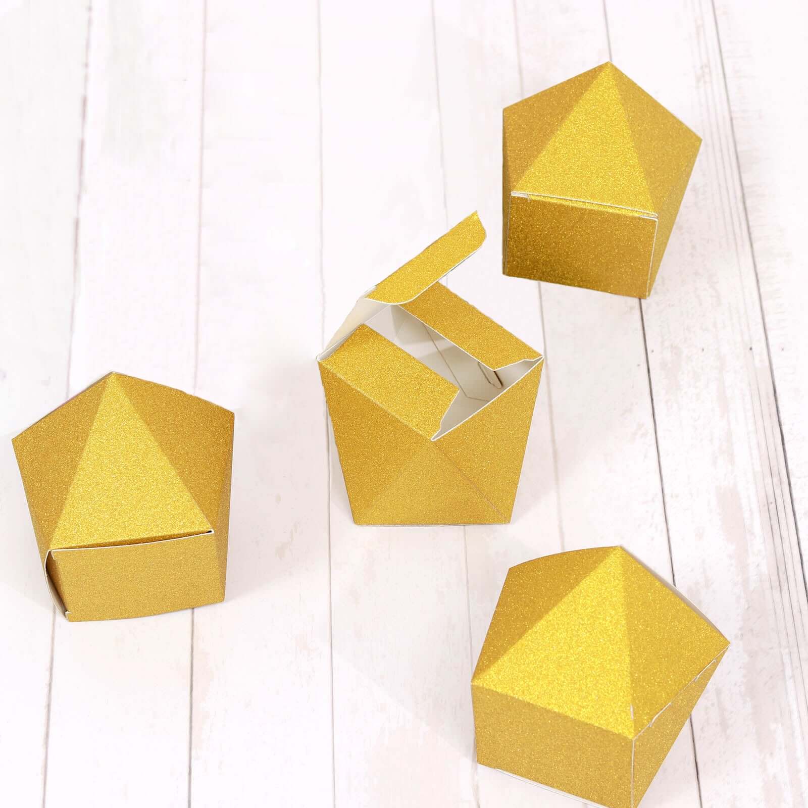 25 Pack 2"x3" Geometric Gold Glitter Wedding Favor Candy Gift Boxes