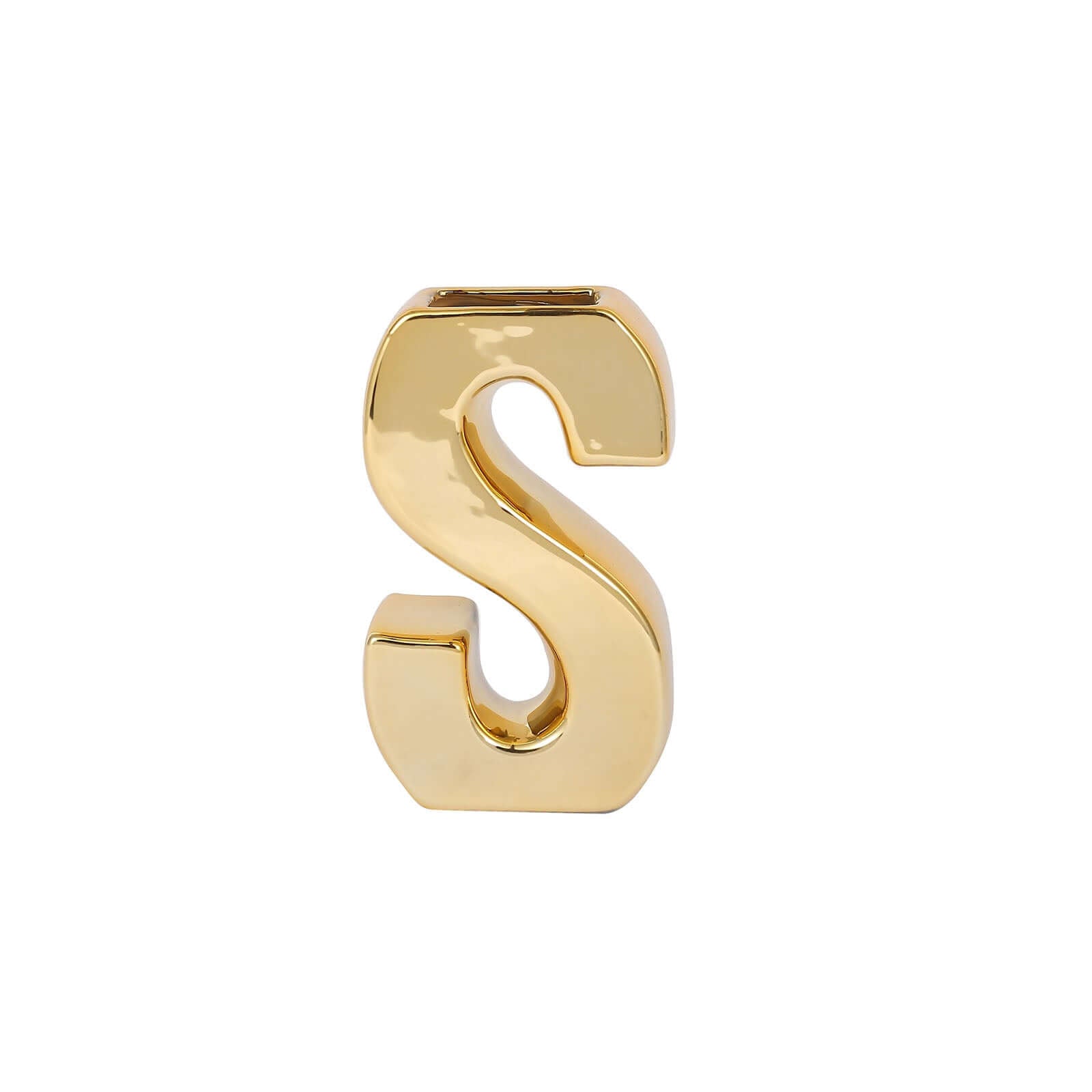 Shiny Ceramic Vase Letter "S" Gold Plated - Chic Bud Planter Pot for Events & Decor 6"