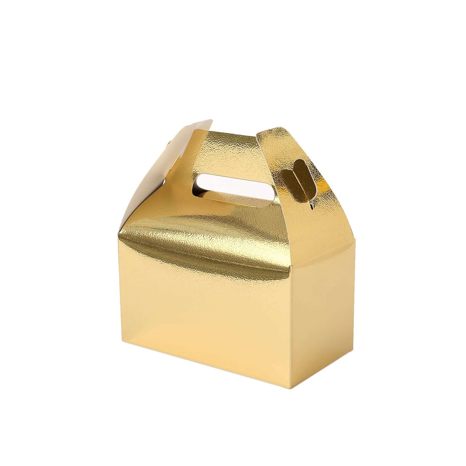 25 Pack Metallic Gold Candy Gift Tote Gable Boxes, Party Favor Treat Bags - 6"x3.5"x7"