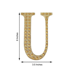 Decorative Rhinestone Alphabet "U" Letter Stickers, Glitter Adhesive Craft Letters Gold DIY Sparkle Embellishments 6"