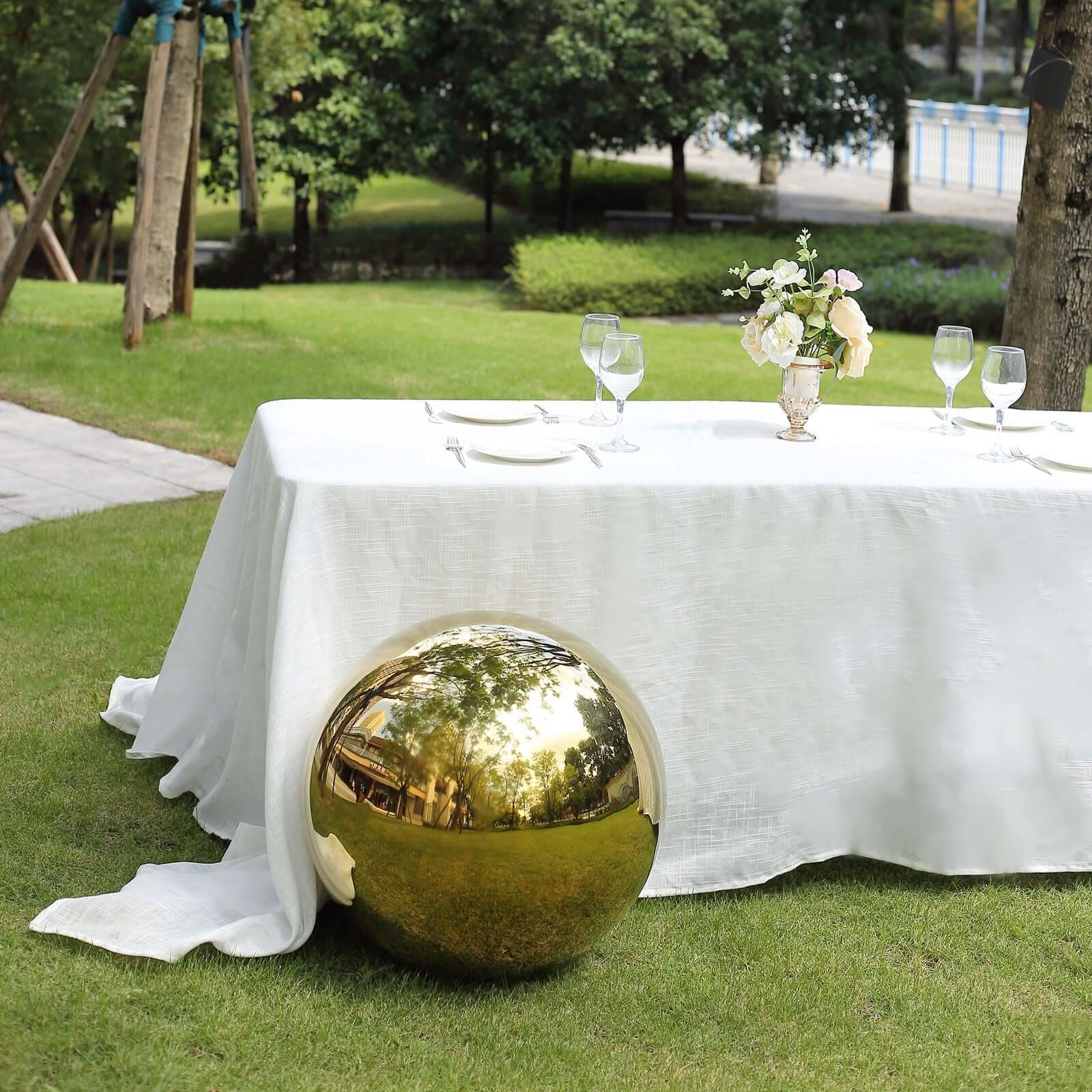 Gazing Globe Mirror Ball Reflective Hollow Stainless Steel Gold Sphere - Decorative Garden Accent Piece 20"
