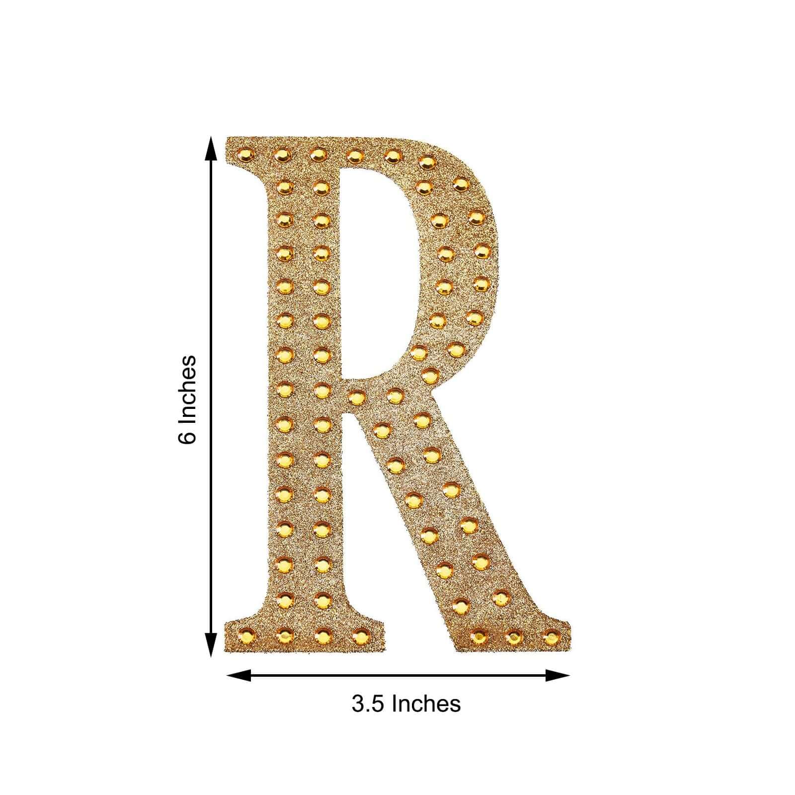Decorative Rhinestone Alphabet "R" Letter Stickers, Glitter Adhesive Craft Letters Gold DIY Sparkle Embellishments 6"