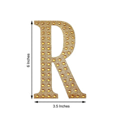 Decorative Rhinestone Alphabet "R" Letter Stickers, Glitter Adhesive Craft Letters Gold DIY Sparkle Embellishments 6"