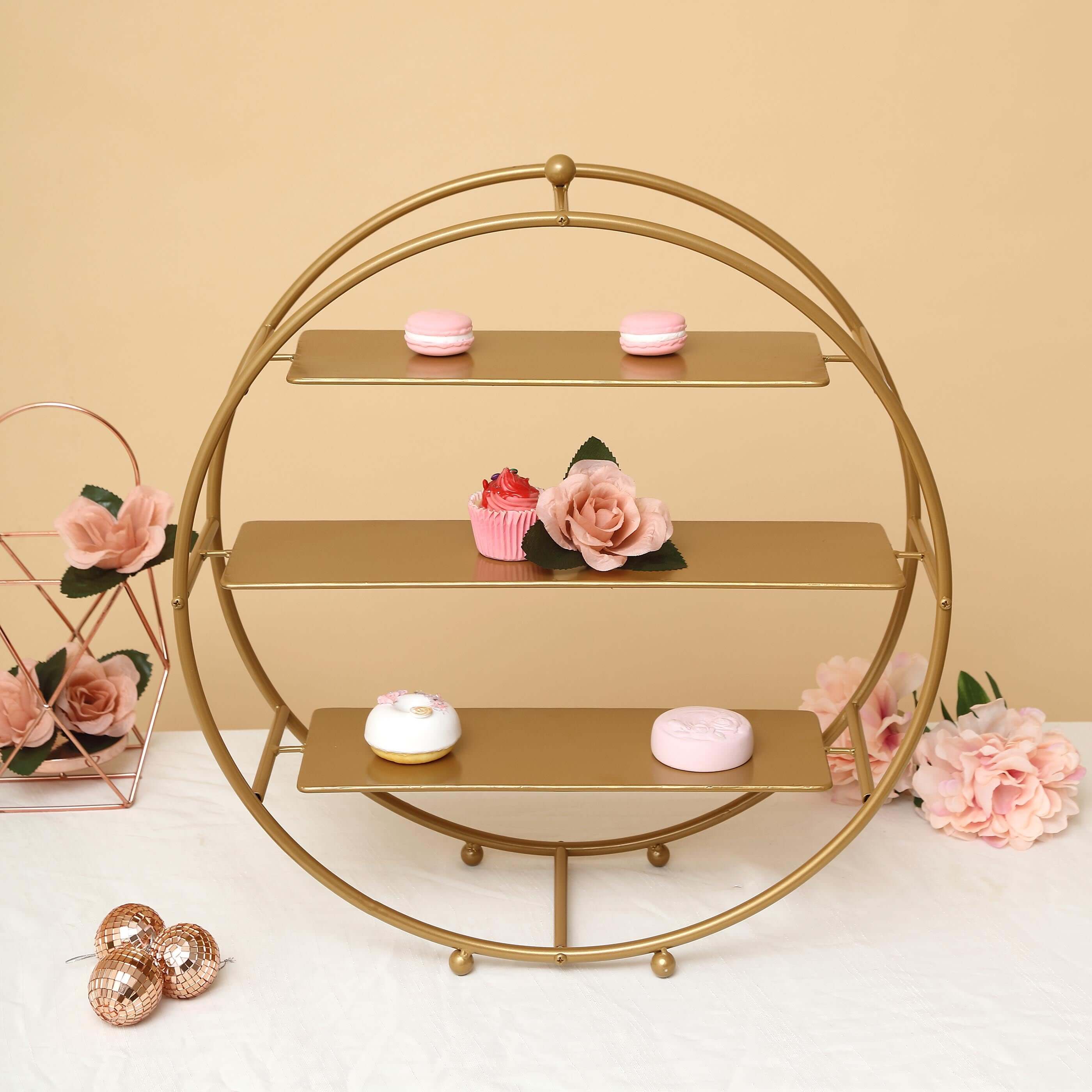 3-Tier Metal Round Cupcake Stand Matte Gold - Stylish Dessert Holder Appetizer Display for Modern Weddings Dessert Buffets & Celebrations 21"