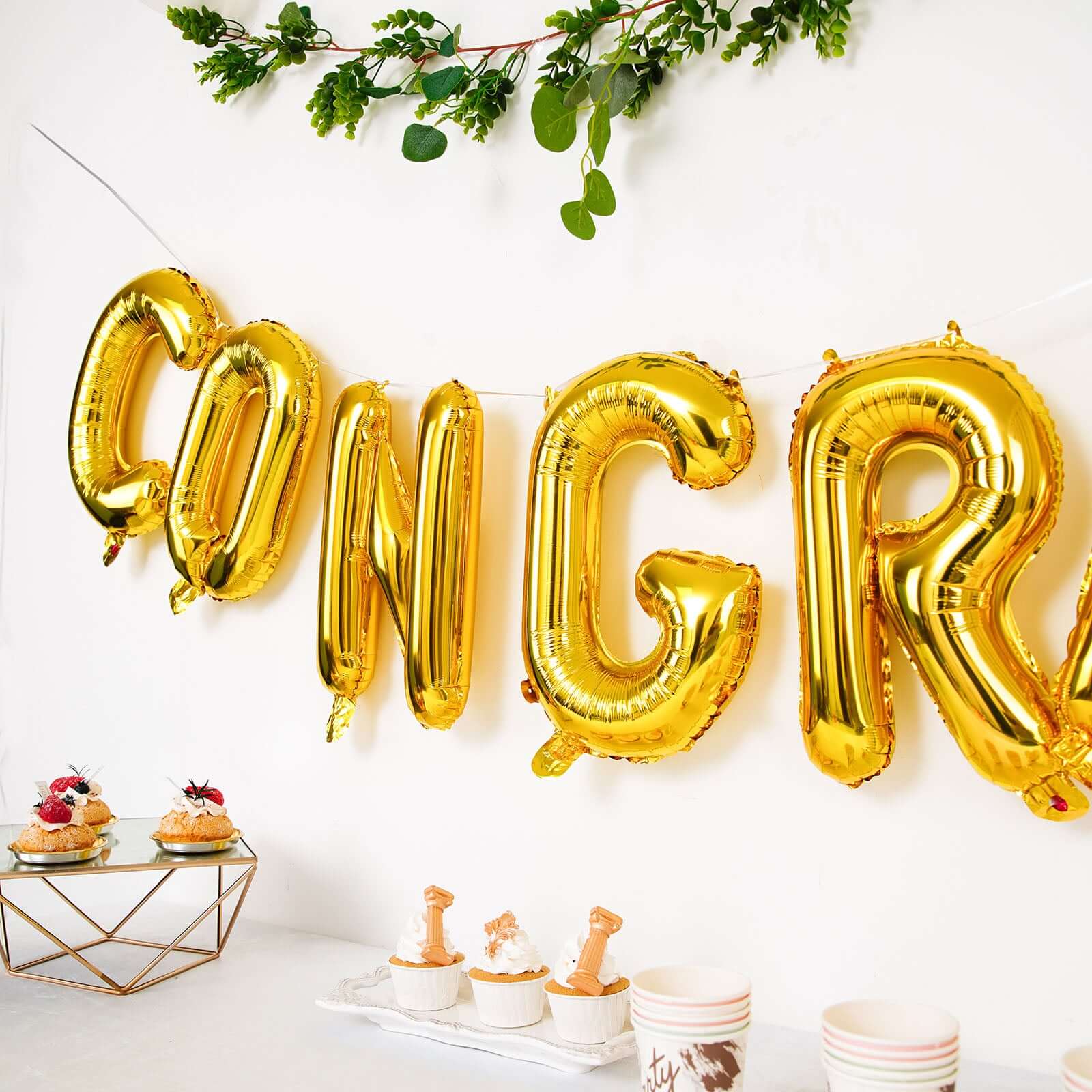 13" Ready-To-Use Shiny Gold "Congrats" Mylar Foil Balloon Banner Sign