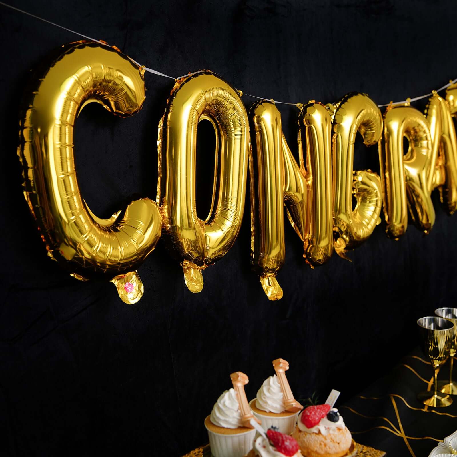 13" Ready-To-Use Shiny Gold "Congrats" Mylar Foil Balloon Banner Sign