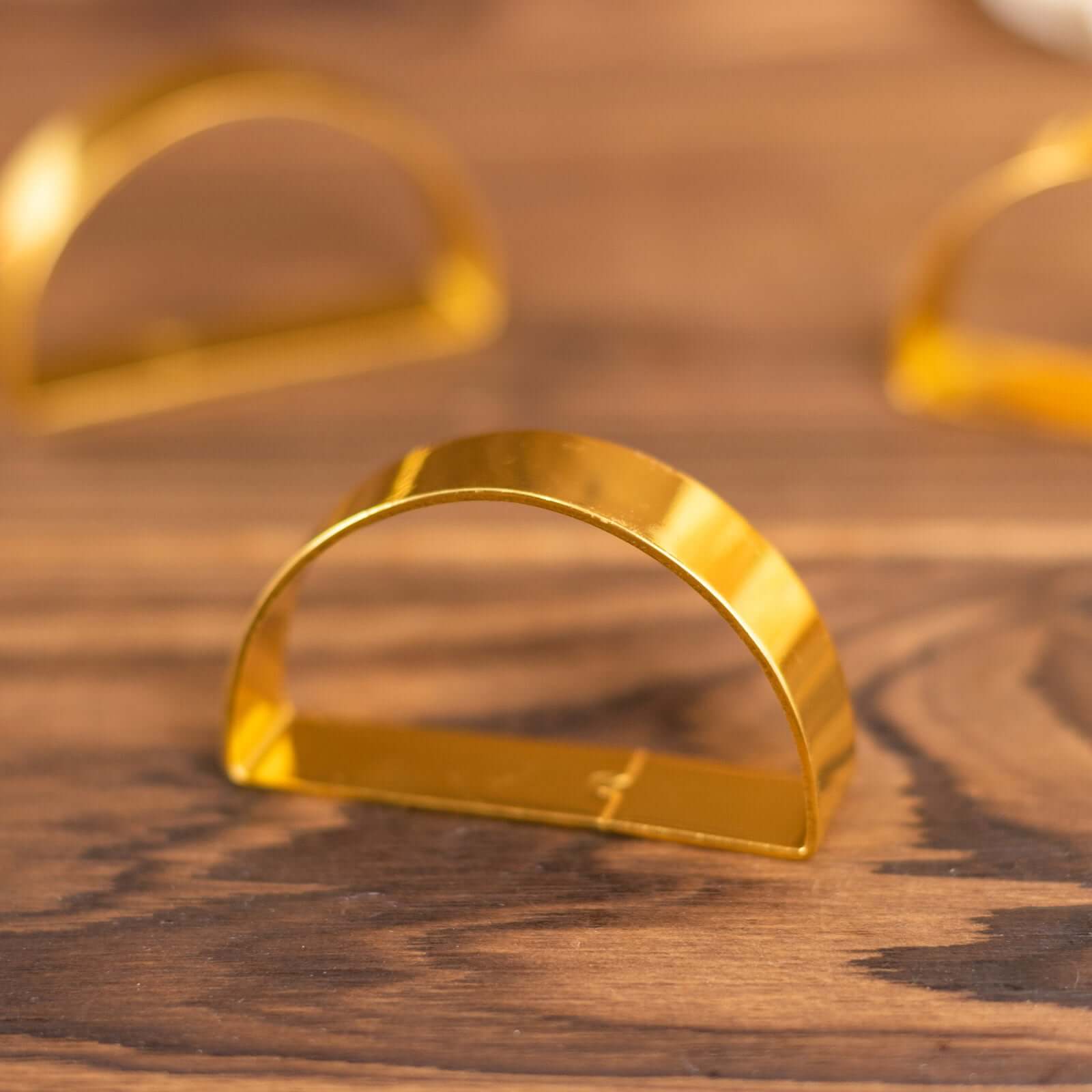 4 Pack 2" Shiny Gold Metal Semicircle Napkin Rings, D-Shaped Serviette Buckle Napkin Holders