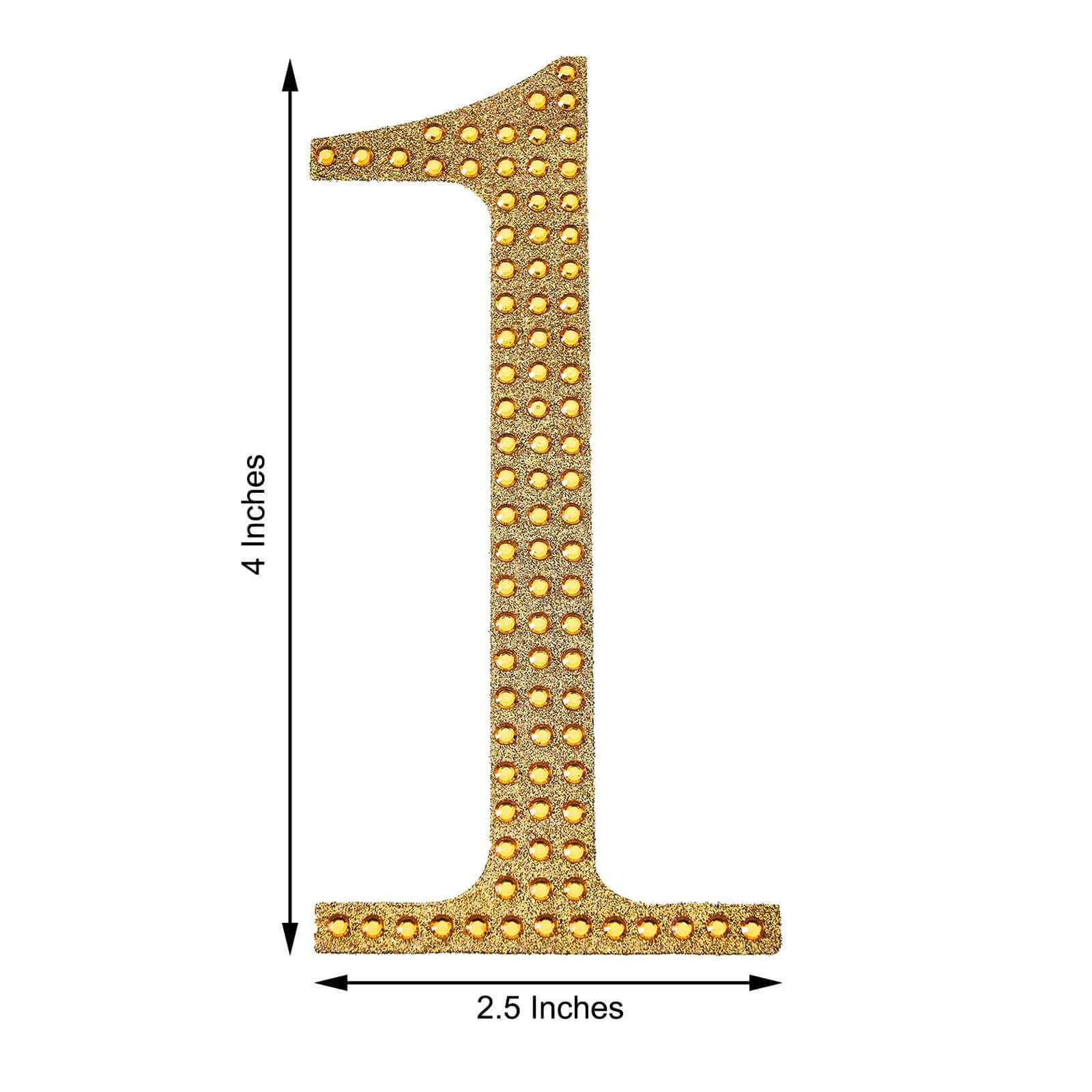 Decorative Rhinestone Number "1" Stickers, Glitter Adhesive Craft Numbers Gold DIY Sparkle Embellishments 4"