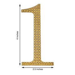 Decorative Rhinestone Number "1" Stickers, Glitter Adhesive Craft Numbers Gold DIY Sparkle Embellishments 4"